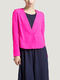 Rose Red V Neck Suit Pocket Cardigan Zipped Chiffon Linking Long Sleeves Top for Casual Party Evening Office
