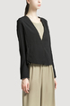 Black V Neck Suit Pocket Cardigan Zipped Chiffon Linking Long Sleeves Top for Casual Party Evening Office