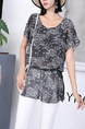 Black and White Round Neck Blouse Lace Top for Casual Party Office