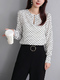 Black and White Blouse Polkadot Plus Size Long Sleeve Top for Party Evening Casual Office