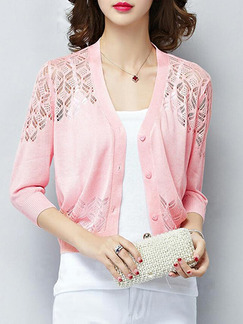 Pink Loose Knitting Cutout Coat for Casual Office Party