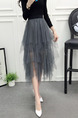 Gray Slim Mesh Asymmetrical Hem See-Through Adjustable Waist Skirt for Casual Party