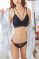 Black Linking Lace Gather Polyester and Elasticity Underwear