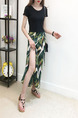 Green and White Chiffon Printed One-Piece High-Waist Band Furcal Over-Hip Skirt for Casual Beach