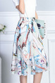 Colorful Chiffon A-Line Printed Pleated High Adjustable Waist Double Layer Skirt for Casual Party