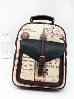 Beige and Black Leatherette Backpack Bag