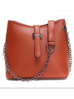 Brown Leatherette Chain Handle Crossbody Shoulder Bag