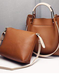 Brown Leatherette Hand Shoulder Tote Bag