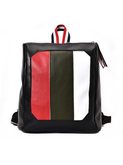 Black White and Red Leather Contrast Stripe Shoulders Backpack Bag