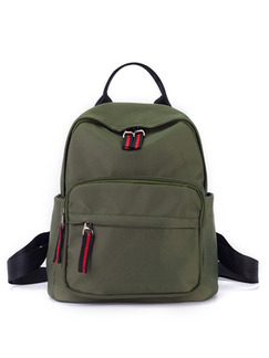 Green Nylon Stripe Zipper Shoulders Backpack Bag