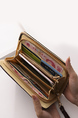 Gray Leatherette Credit Card Photo Holder Zip-Around Clutch Wallet