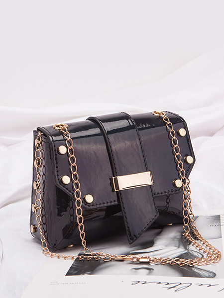 Black Leatherette Chain Handle Shoulder Bag