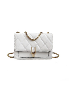 White Leatherette Chain Handle Satchel Bag