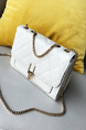 White Leatherette Chain Handle Satchel Bag