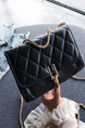 Black Leatherette Chain Handle Satchel Bag