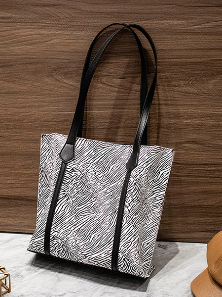 Black and White Leatherette Shoulder Hand Tote Bag