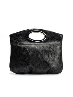 Black Leather Snakeskin Pattern Hand Holding Portable  Women Bag