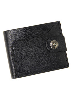 Black Leather Magnetic Buckle Photo Holder Credit Card Short Men Wallet