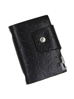 Black Leather Magnetic Button  Short Card Men Wallet