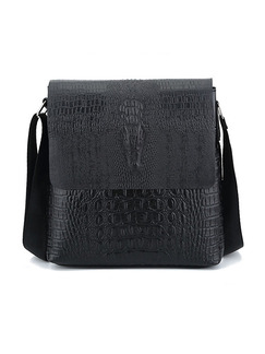 Black Leather Commercial Crocodile Pattern Crossbody Men Bag