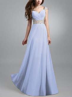 Blue Maxi V Neck Wrap Plus Size Dress for Bridesmaid Prom Ball