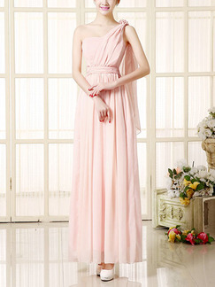 Pink One Shoulder Floor Long Length Gowns Dress for Bridesmaid Prom