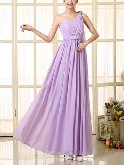 Purple One Shoulder Floor Long Length Gowns Dress for Bridesmaid Prom