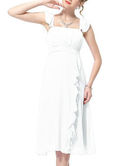 White Chiffon Below Knee Long Dress for Cocktail Prom