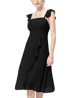 Black Chiffon Below Knee Long Dress for Cocktail Prom