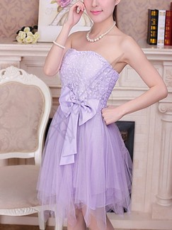 Purple Strapless Fit & Flare Above Knee Dress for Bridesmaid Prom