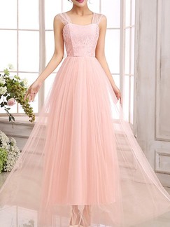 Pink Maxi Lace Dress for Bridesmaid Prom