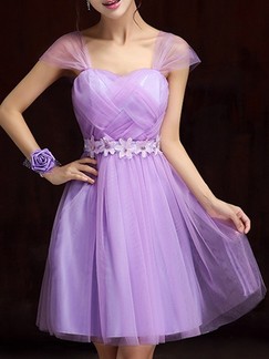 Purple Fit & Flare Above Knee Dress for Bridesmaid Prom