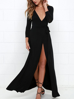 Black Maxi V Neck Plus Size Dress for Party Evening Cocktail Prom