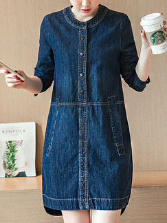 Blue Shift Above Knee Plus Size Denim Dress for Casual Office Party