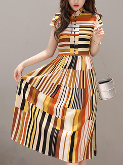 Colorful Midi Plus Size Shirt Dress for Casual Office Party Evening