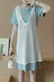 Blue and White Shift Above Knee Plus Size Lace Dress for Casual Party