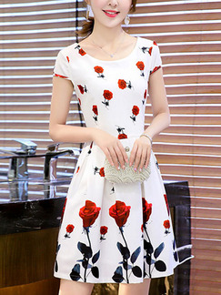 White and Red Fit & Flare Above Knee Plus Size Floral Dress for Casual ...