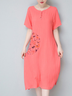 Pink Shift Midi Plus Size Cute Dress for Casual Party Evening Office