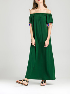 Green Shift Maxi Off Shoulder Plus Size Dress for Casual