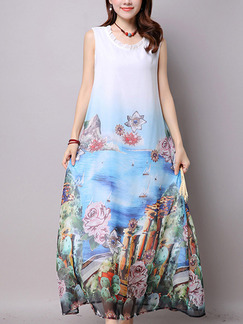 White Colorful Shift Maxi Plus Size Floral Dress for Casual Beach