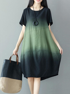 Green Shift Knee Length Plus Size Dress for Casual