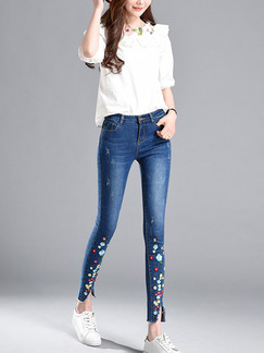 Blue Colorful Long Plus Size Denim Pants for Casual