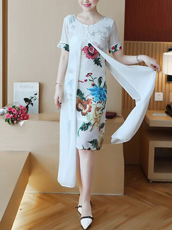 White Colorful Midi Plus Size Floral Dress for Casual Party Evening