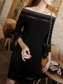 Black Knee Length Off Shoulder Lace Dress for Party Evening Cocktail