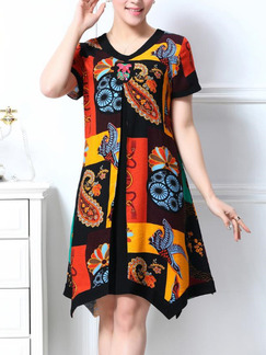 Black Red Colorful Above Knee Plus Size Shift Dress for Casual