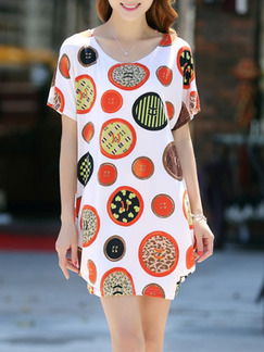 White Orange Colorful Above Knee Shift Dress for Casual