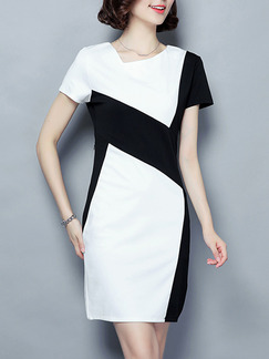 Black White Above Knee Sheath Dress for Casual Office Party