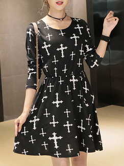 Black White Above Knee Fit & Flare Dress for Casual Party