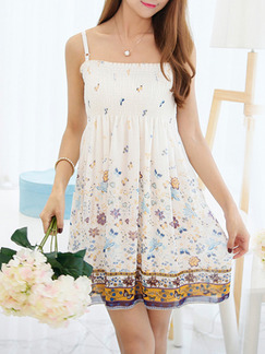 White Yellow Colorful Above Knee Floral Slip Dress for Casual Beach