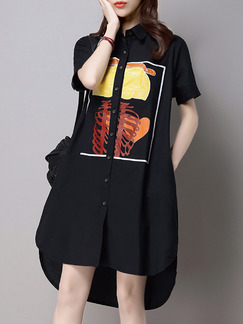 Black Yellow Colorful Plus Size Above Knee Shirt Shift Dress for Casual Party